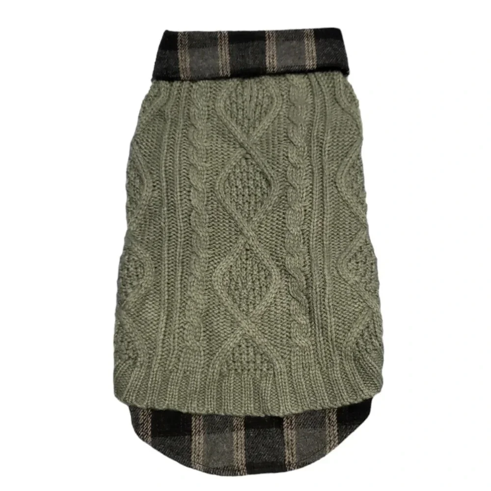 NWOT Scenereal Small Dog Plaid Cable Knitted Winter Sweater S-M